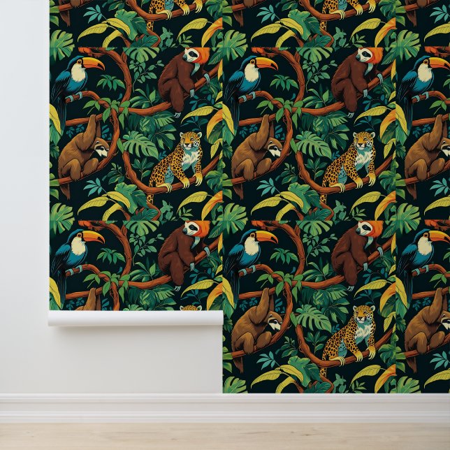 Papier Peint Forêt tropicale Faune murale amovible Mural (Application)