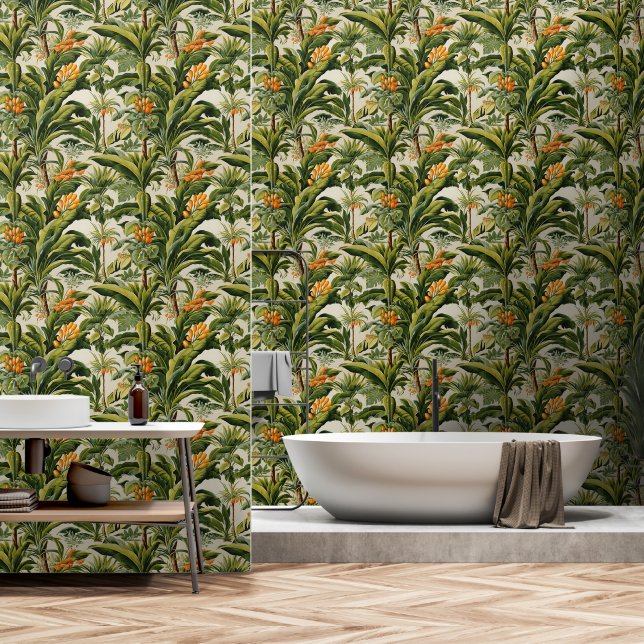 Papier Peint Forêt tropicale verte et jaune (Salle de bain)