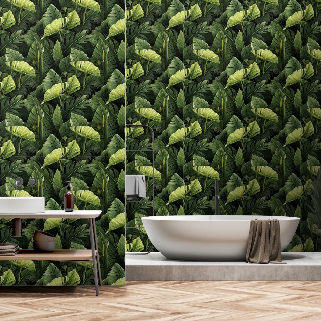 Papier Peint Forêt tropicale verte luxuriante (Salle de bain)