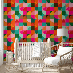 Papier Peint Formes géométriques colorées Motif Abstrait rétro