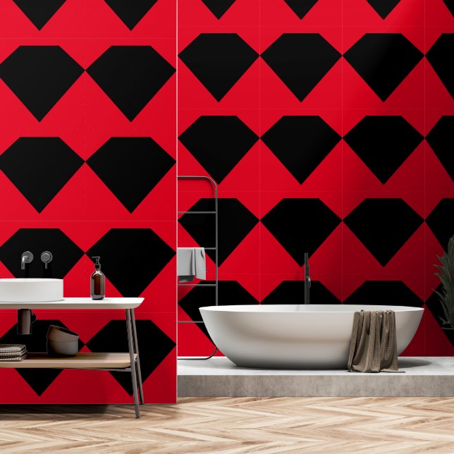 Papier Peint Formes géométriques Diamant rouge noir (Salle de bain)