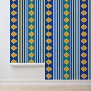 Papier Peint Formes marocaines et rayures bleues
