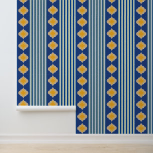 Papier Peint Formes marocaines jaunes et rayures bleues