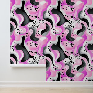 Papier Peint Fou rose Abstrait perruques et points
