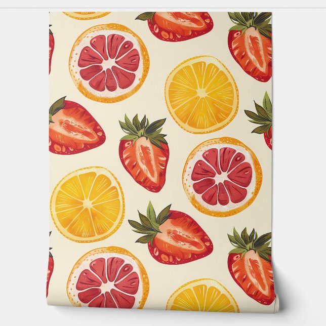 Papier Peint Fraises, oranges et citrons (Déroulement)
