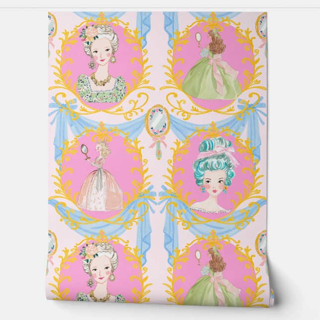 Papier Peint Framed Rococo Coquette Bows Marie Antoinette (Déroulement)