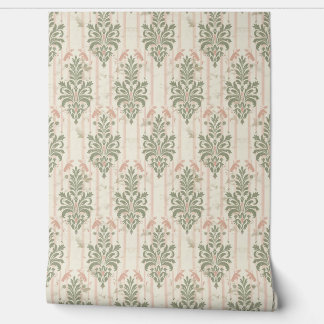 Papier Peint French Retro Damask Stripe Pattern – Vintage Sage 