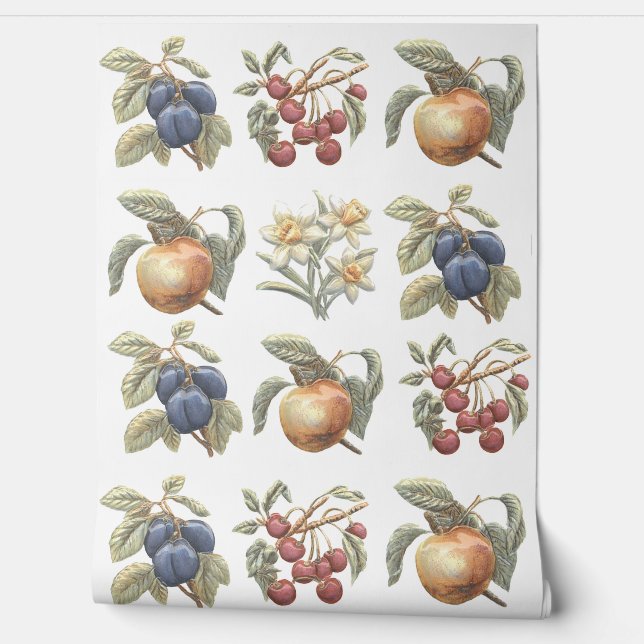 Papier Peint Fruits de cuisine, fleurs (Déroulement)