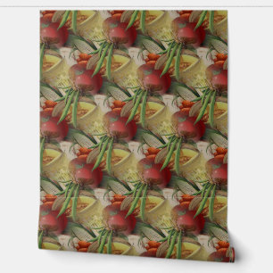 Papier Peint Fruits et légumes vintages Motif de cuisine