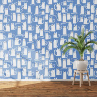 Fun Motif de chat blanc sur bleu