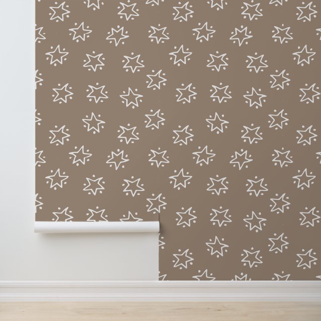 Papier Peint Fun Tan & White Star Abstrait avec Motif de points (Application)