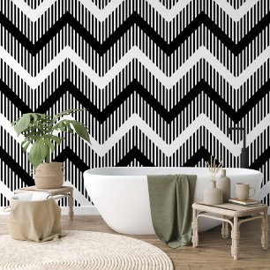 Papier Peint Funky Black White Zigzag Waves Lines Stripes Art