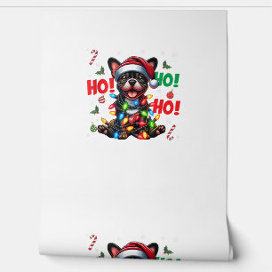 Papier Peint Funky French Bulldog Christmas Santa Hat Lights HO