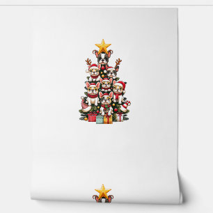 Papier Peint Funky French Bulldog sapin de Noël Santa Hat neige