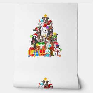 Papier Peint Funky Pitbull Chien de Noël Lumières Arbre Chien C