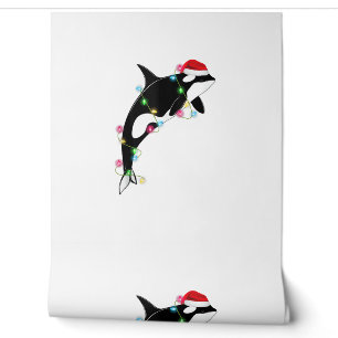 Papier Peint Funny Orca Tueur Baleine Santa Chapeau Mer de Noël