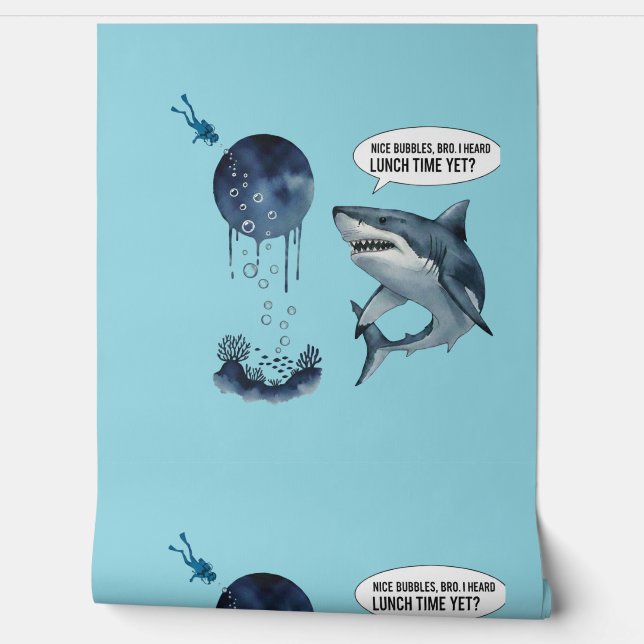 Papier Peint Funny shark diver lunch time nice bubbles bro (Déroulement)