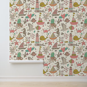 Papier Peint Funny Summer Pattern With Ships