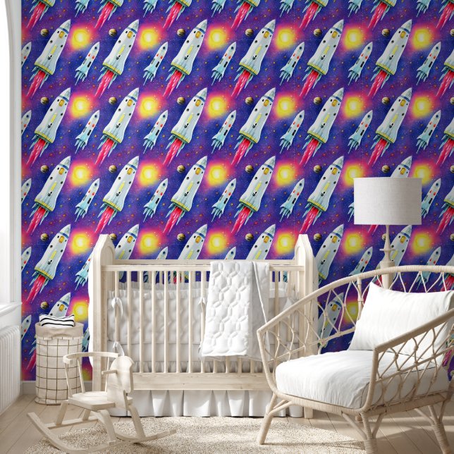 Papier Peint Fusées spatiales et galaxie sans couture garçons (Enfants)