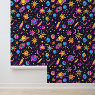 Papier Peint galaxie rétro cool carrelée motifs enfants