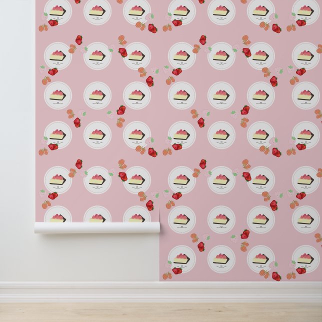 Papier Peint Gâteau aux fraises roses (Application)