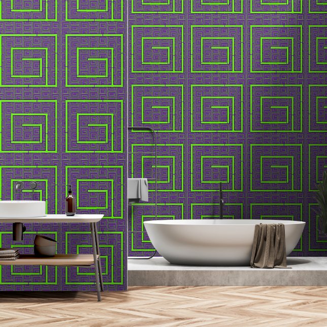 Papier Peint Géo Vert Violet (Salle de bain)
