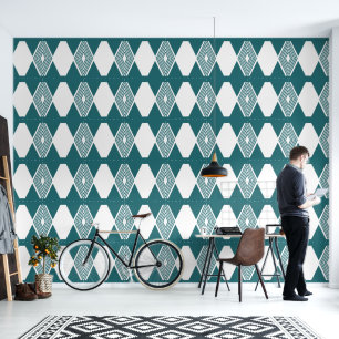Papier peint géométrique sarcelle