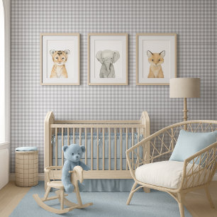 Papier Peint Gingham Carreaux Gris Blanc Classique