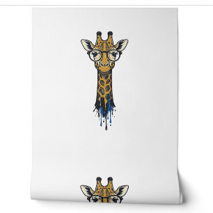 Papier Peint Girafe Gravé Vintage Avec Design De Lunettes_1