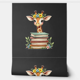 Papier Peint Girafe Mignonne Avec Livre Floral Bookworm Bibliot