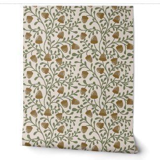 Papier Peint Glands et feuilles fantaisistes en vert et marron