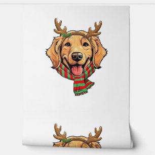 Papier Peint Golden Retriever Chien Christmas Reindee Santa Hat