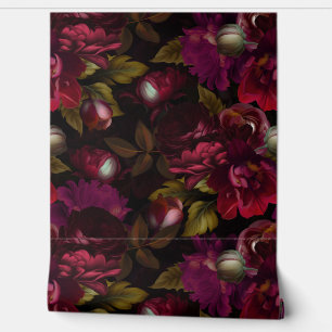 Papier Peint goth baroque bordeaux moody jardin fleuri wallap