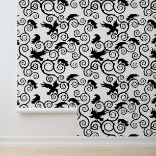 Papier Peint Gothique blanc et noir corbeau victorien gothique 