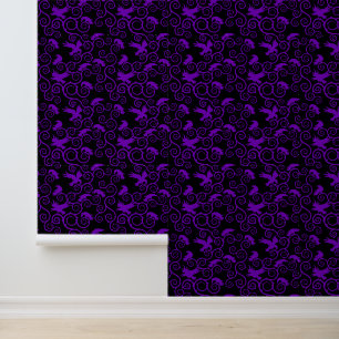 Papier Peint Gothique violet noir Jacquard corbeau victorien