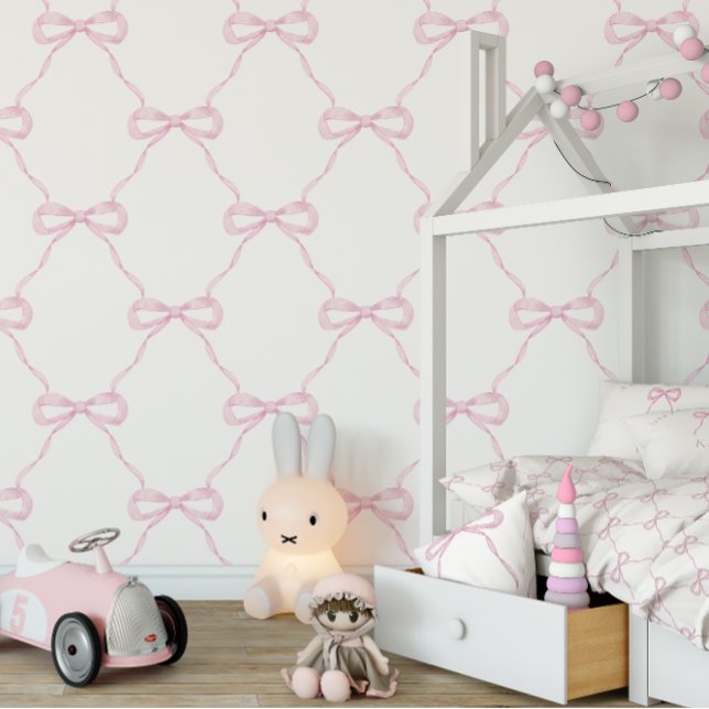 Papier Peint Grand millénaire Preppy Pink Bow (Wallpaper with matching duvet cover and pillow)
