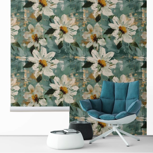 Papier Peint Grande Fleur blanche marron (Créateur téléchargé)