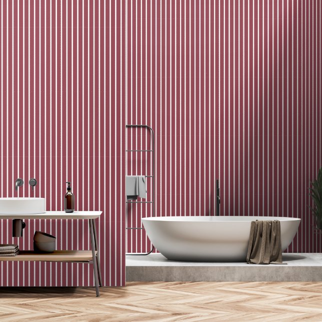 Papier Peint Grandes Bandes Boutons Rouges Et Blancs (Salle de bain)