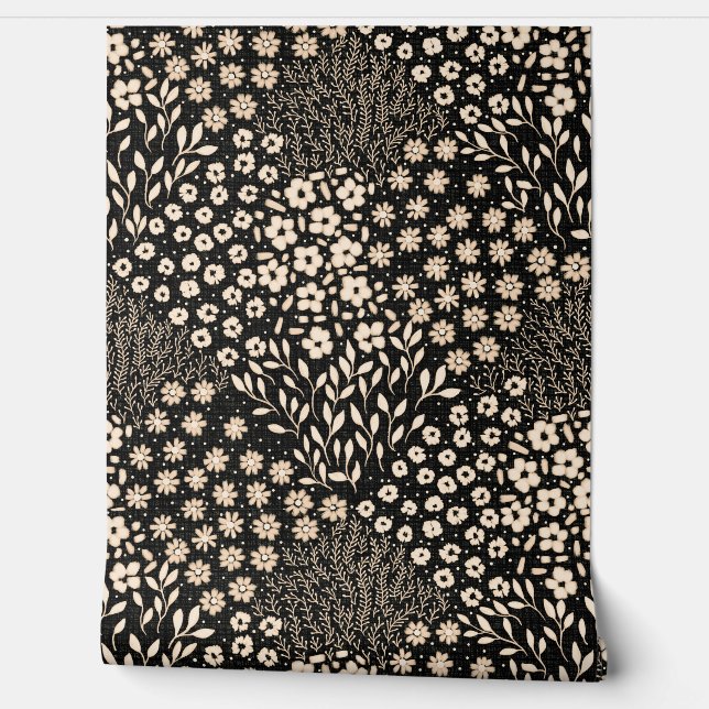 Papier Peint Granny Chic Pays Moderne Floral Noir Beige (Déroulement)
