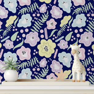 Papier Peint Gras Bleu Jaune Violet Floral Peel and Stick