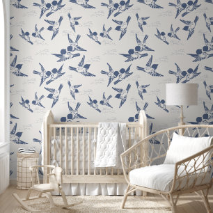Papier Peint Gras Bleu Oiseaux Peel & Stick