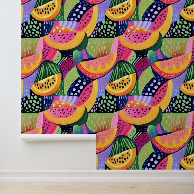 Papier Peint Gras Colorful Melon Fruits d'été Peinture (Application)