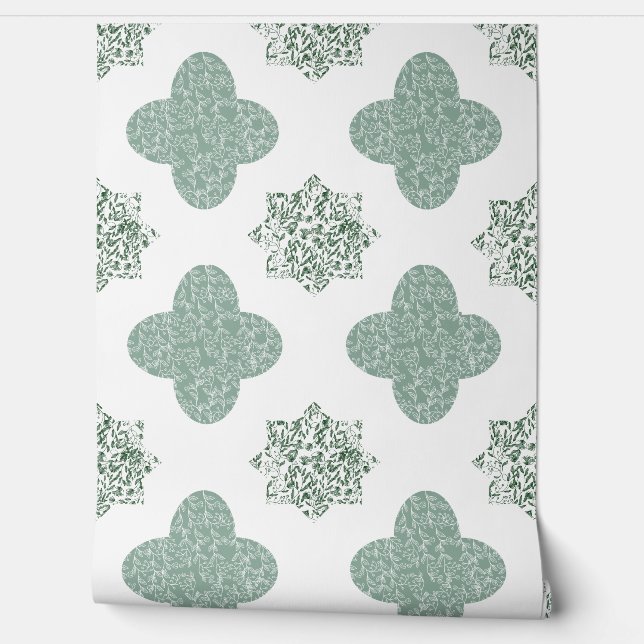 Papier Peint Green Floral Arabesque Wallpaper (Déroulement)