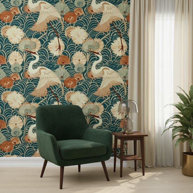Papier Peint Green Grues Art Nouveau (Créateur téléchargé)