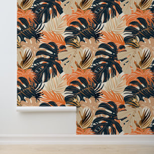 Papier Peint Green Orange Summer Tropical Monstera Feuille