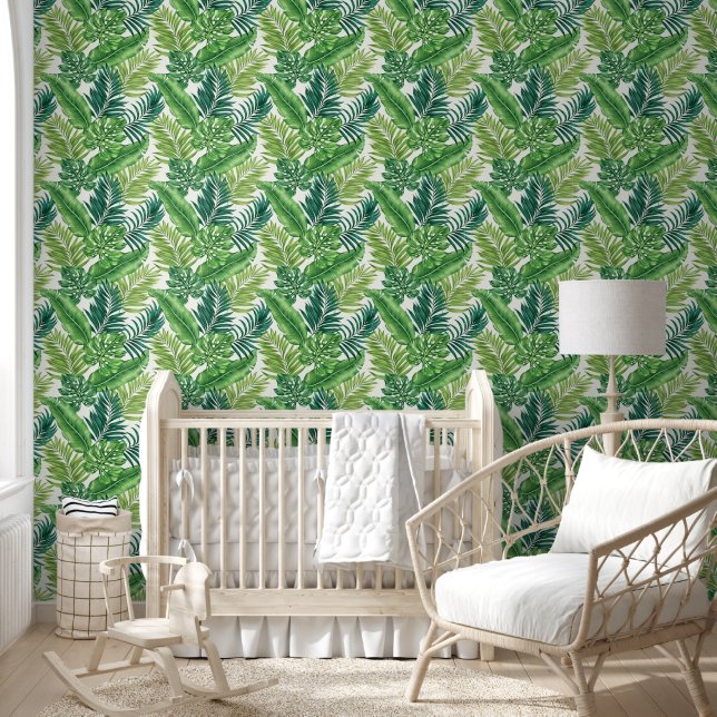 Papier Peint Green Tropical Palm Banana Monstera Feuille (Enfants)
