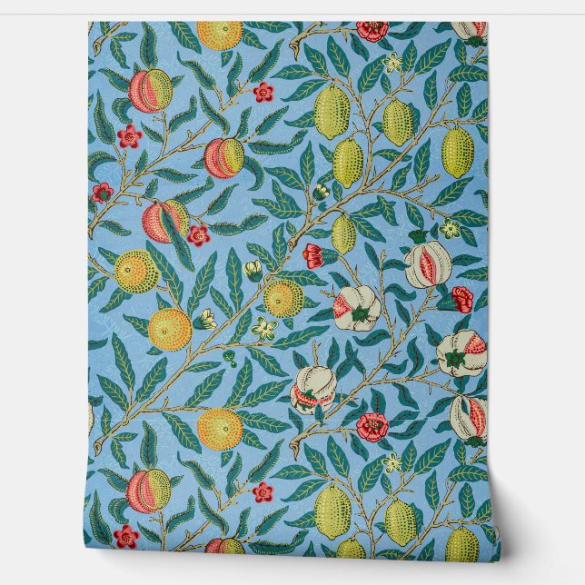 Papier Peint Grenade William Morris fond d'écran bleu original (Déroulement)