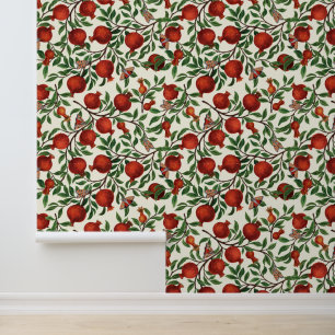 Papier Peint Grenades et papillons Bella sur blanc