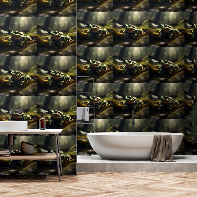 Papier Peint Grenouille Verte La Vie Plus Calme, (Salle de bain)