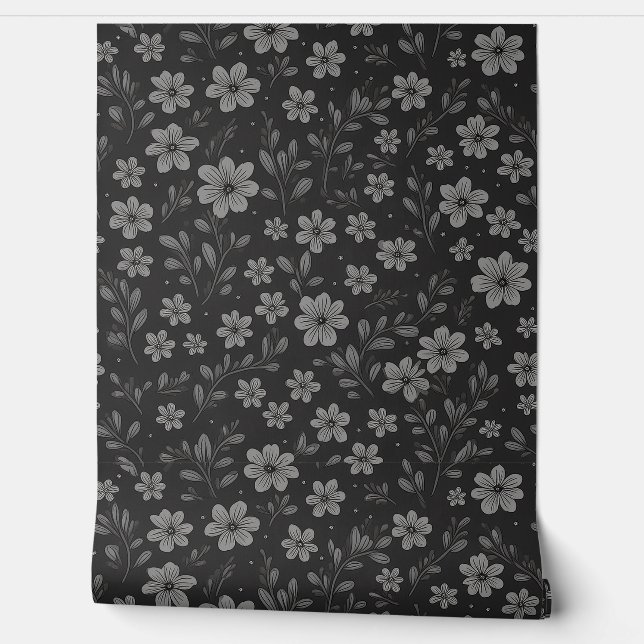 Papier Peint Grey and black floral pattern (Déroulement)